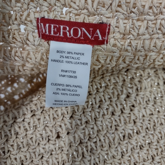 NWOT Merona Straw Packable Shoulder Bag w/Silver & Leather Straps Beach/Travel - Picture 7 of 9